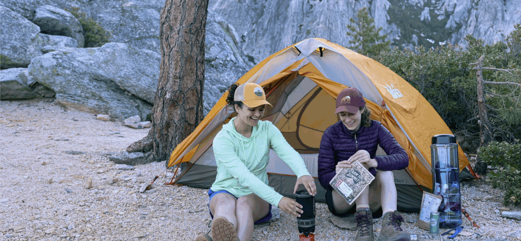 two people enjoying nutritious farm to summit dehydrated meals